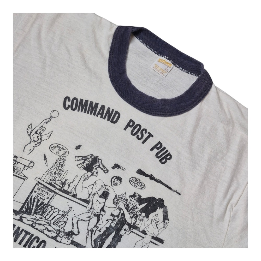 VTG 1970s USMC Command Post Pub Quantico VA Ringer T Shirt Men's L Made USA